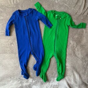 Primary Organic Cotton Footie Pajamas - Blue and Green Kids